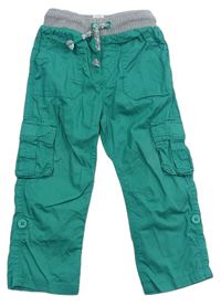 Zeleno-šedé plátěné cargo roll-up kalhoty s úpletovým pasem zn. George