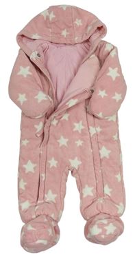 Růžová fleecová zateplená kombinéza s hvězdičkami a kapucí zn. M&S
