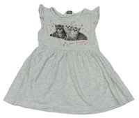Šedé bavlněné šaty s kočičkami zn. Primark 