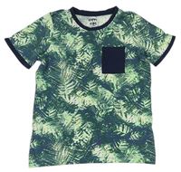 Tmavomodro/zeleno-světlezelené tričko s lity a kapsou zn. Tchibo