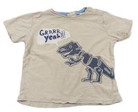 Béžové tričko s dinosaurem a nápisy zn. Zara