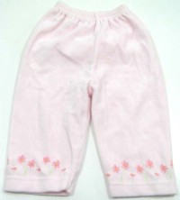 Růžové sametové kalhoty s kytičkami zn. Debenhams