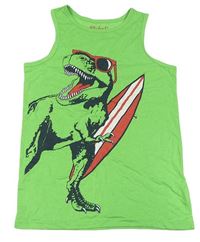 Zelené melírované tílko s dinosaurem a surfem zn. Rebel