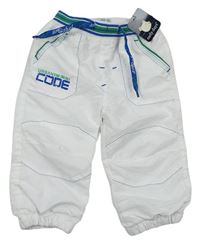 Bílé šusťákové podšité kalhoty s nápisem a úpletovým pasem zn. Early Days