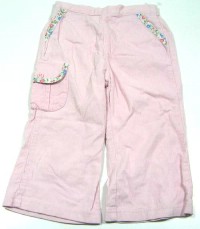 Růžové manžestrové kalhoty s kytičkami