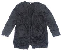 Černý chlupatý svetrový cardigan se třpytkami zn. H&M