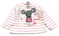 Bílo-růžové pruhované triko s myškou 