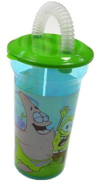 Outlet - Zelená plastová lahev na pití Spongebob s brčkem