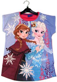 Nové - Fialovo-tmavorůžové tričko s Annou a Elsou zn. Disney 
