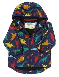 Tmavomodrá melírovaná šusťáková jarní bunda s kapucí a dinosaury zn. Mothercare