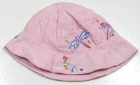 Růžový lněný klobouček s kytičkou zn.Next vel.98-110