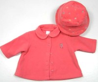 Set- Růžový fleecový kabátek + klobouček s kytičkami zn. Adams