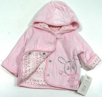 Outlet - Růžový sametový zateplený kabátek s kapucí a zajíčkem zn. TU