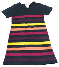 Tmavomodro-barevné pletené šaty s proužky