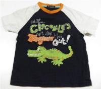 Tmavomodro-bílé tričko s krokodýlkem a nápisy zn. George