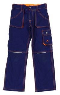 Safírovo-oranžové plátěné kalhoty s kapsou 