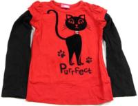 Červeno-černé triko s kočičkou zn. Sweet millie