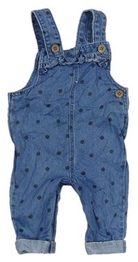 Modré puntíkaté riflové laclové kalhoty s volánkem zn. F&F