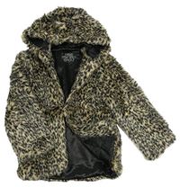 Béžovo-černý vzorovaný kožešinový podšitý kabát s kapucí zn. Matalan