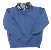 Modrý svetr s košilovým límcem zn. Matalan