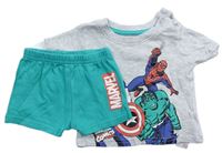 2set- Světlešedé tričko Avengers + Zelené bavlněné kraťasy zn. Marvel