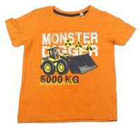 Oranžové tričko s bagrem a nápisem zn. C&A