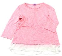 Neonově růžovo-bílé melírované úpletové triko zn. F&F