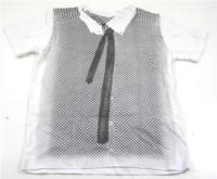 Bílo-šedé tričko s kravatou 