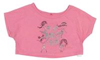 Neonově růžové crop tričko s holčičkami a nápisy zn. George