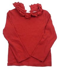Červené žebrované triko s volánkem s madeirou zn. F&F