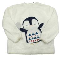 Krémový chlupatý svetr s tučňákem zn. M&S