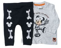 2set- Šedé triko s Mickeym + černé tepláky s kostmi zn. Disney