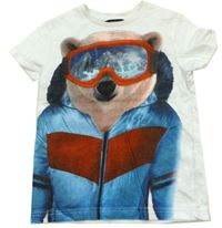 Bílé tričko s medvědem v lyžarských brýlích zn. George