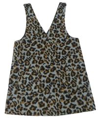 Modro-černo-hnědé vlněné šaty s leopardím vzorem zn. Tu