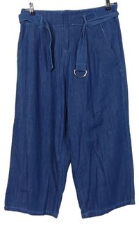 Dámské modré culottes lehké riflové kalhoty s páskem zn. New Look 