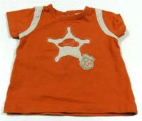 Oranžovo-béžové tričko s nášivkami 