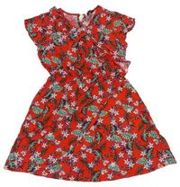 Červené květované lehké šaty s volány zn. Primark