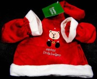 Outlet - Set - Červená sametová Vánoční čepička+rukavičky