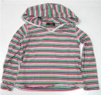 Růžovo-červeno-zeleno-tmavomodro-bílé pruhované triko s kapucí zn. George