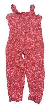 Červený květovaný lehký kalhotový overal zn. Primark