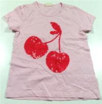 Růžové tričko s obrázkem z flitrů zn. Mini Boden