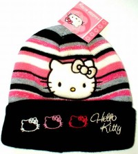 Outlet - Pruhovano-černá čepička Hello Kitty