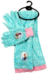 Nové - 3set - Světlemodrá fleecová čepice + šála + rukavice - Ledové království vel. S