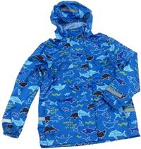 Modrá šusťáková outdoorová bunda s odepínací kapucí a žraloky zn. Crane