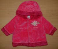 Růžový sametový zateplený kabátek s kapucí a kytičkou