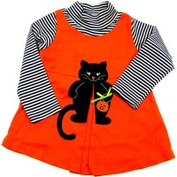 Outlet - Oranžovo-pruhovaná Halloweenská tunika s kočičkou