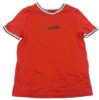 Červené triko s nápisem a proužky zn. F&F