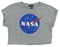 Šedé melírované crop tričko s logem - NASA zn. New Look