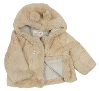 Světlepudrový chlupatý podšitý kabátek s kapucí s oušky zn. F&F