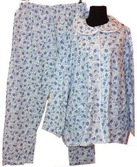 Dámské modro-bílé květované flanelové pyžamo 